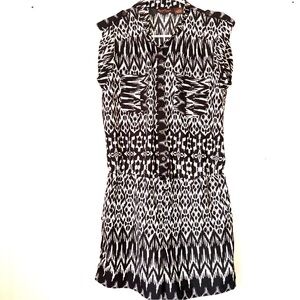 Woman’s Black and White Pattern Romper, Elastic Waist, Shorts, Lightweight